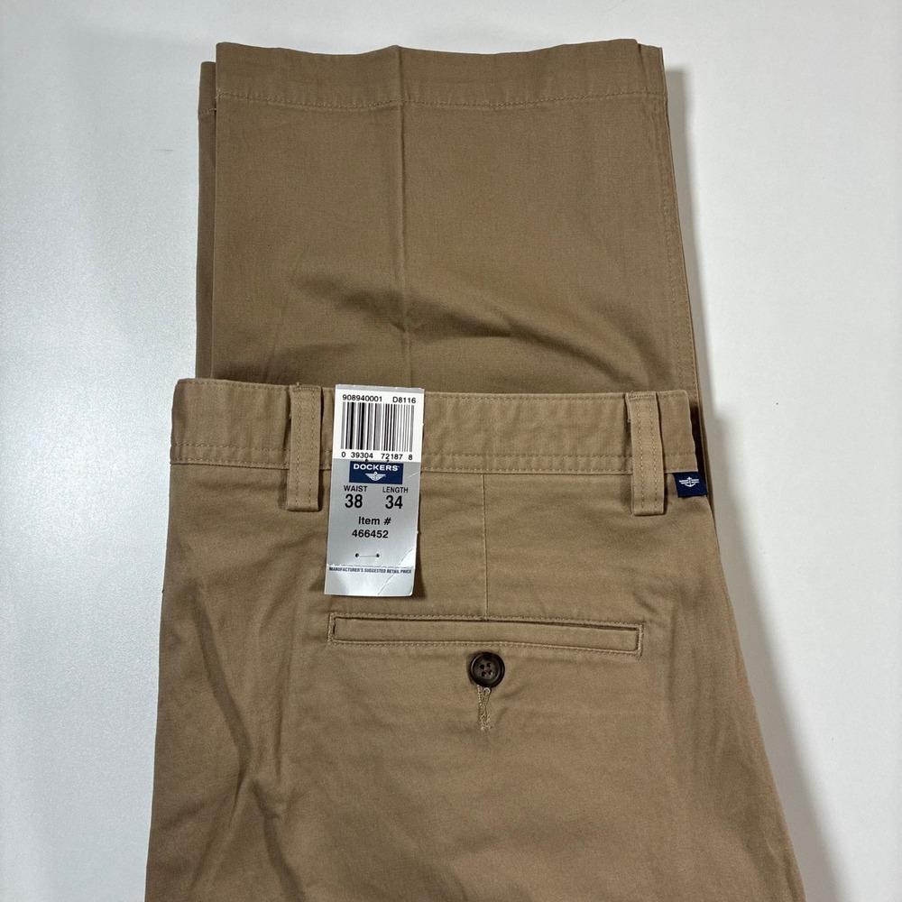 NEW‎ Dockers Chino Pants Mens 38x34 Tan Khaki Stretch Cotton D8116 908940001